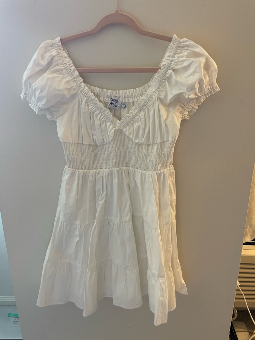 Princess Polly White Puff-Sleeve Tiered  Dress